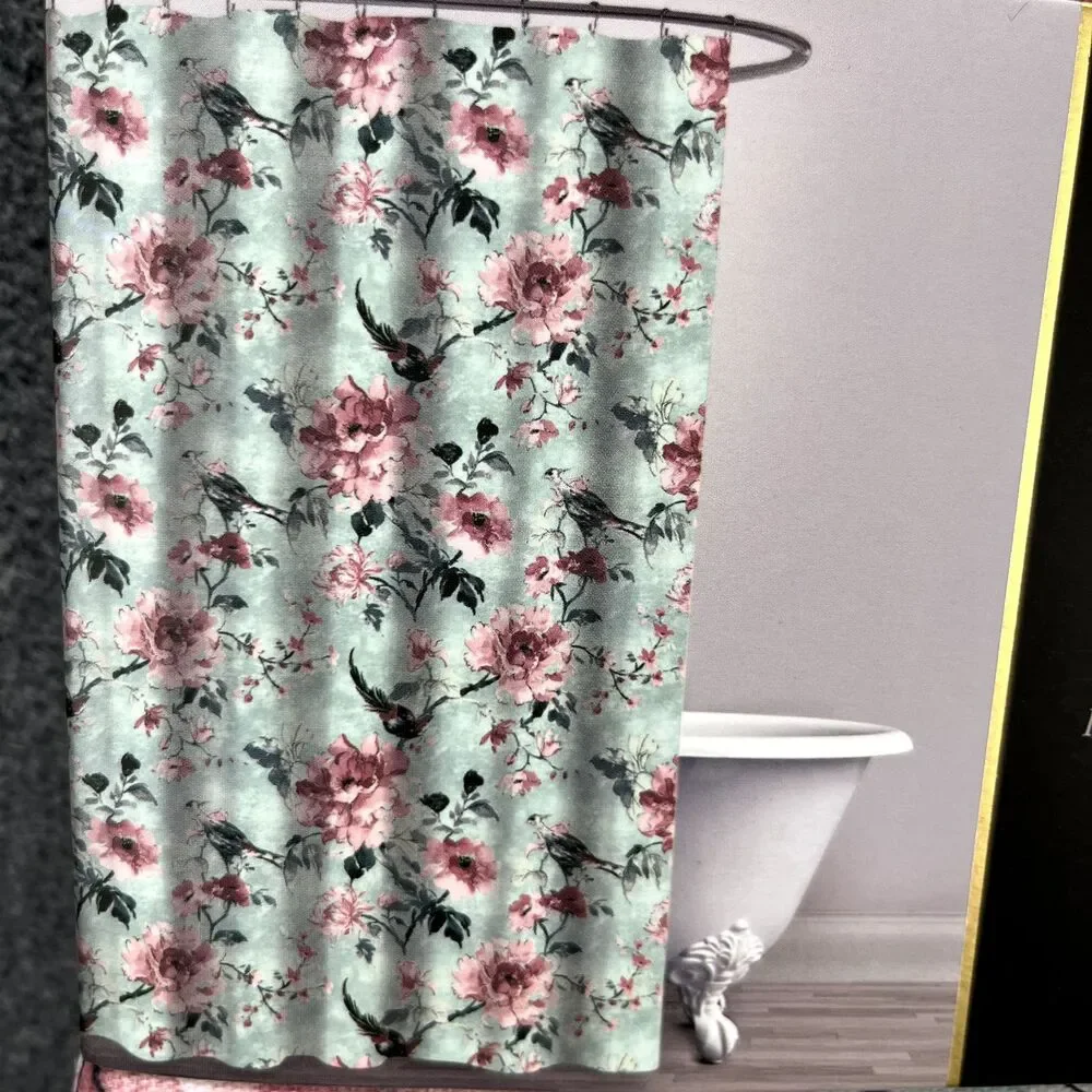 Envogue Home Shower Curtain 100% Cotton Floral Pink Tael Rose‎ cottage 72